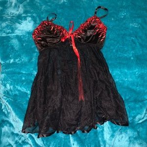 Black and Red Silky, Spicy, Lacey Lingerie Top